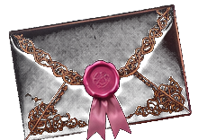 A black and gold invitation sealed with pink wax